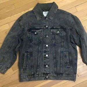 NWOT Refuge Womens Black Denim Long Style Oversized Distressed Jean Jacket Med